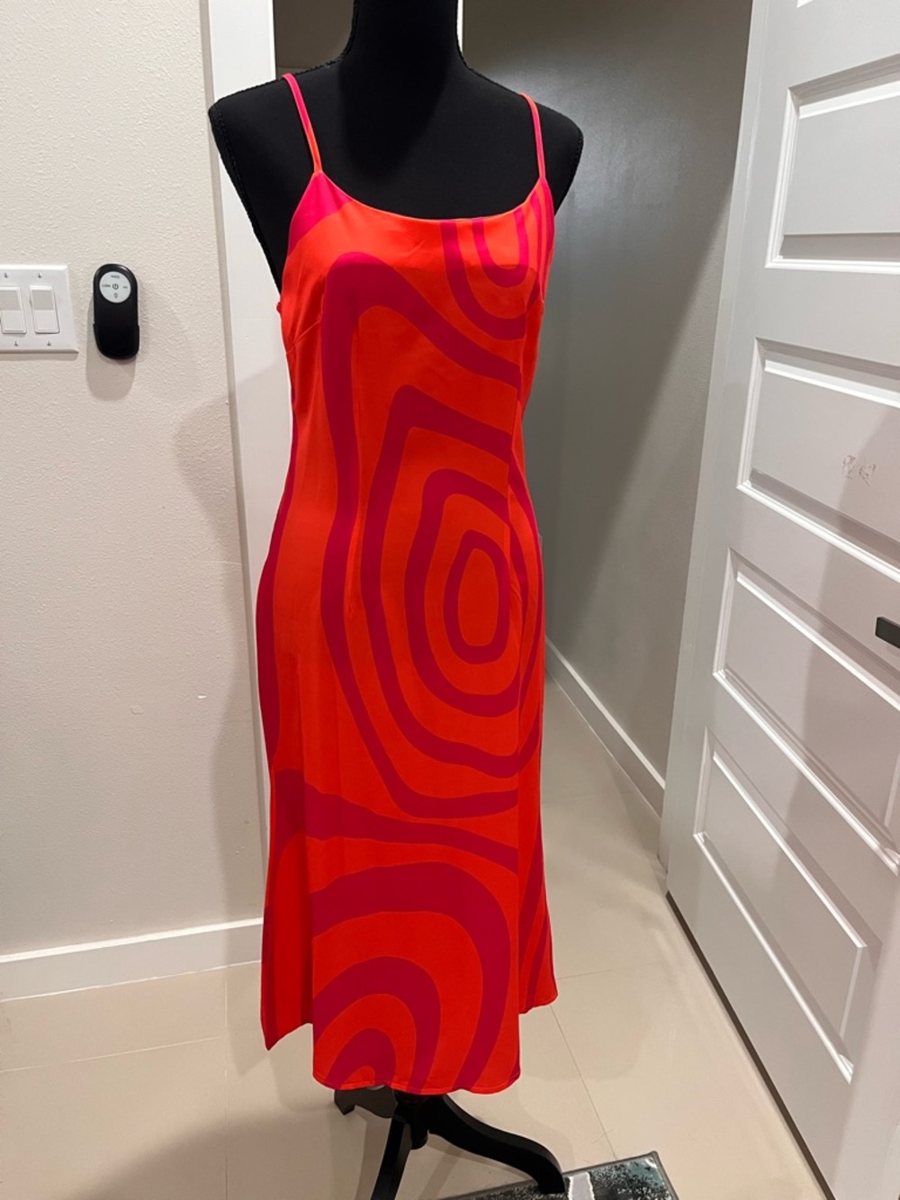 SHEIN Red and Pink Graphic Slip Midi Dress